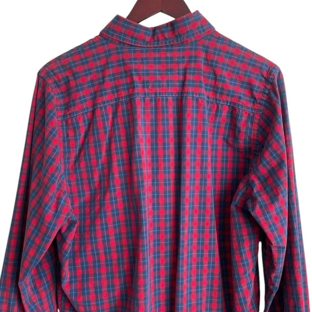 Hollister Mens Button Down Shirt XL Red Blue Plaid Cotton Long Sleeve Preppy